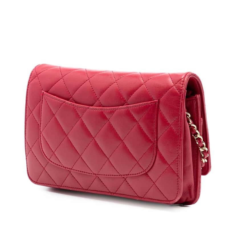 Chanel CC Quilted Lambskin Wallet on Chain Red Leather Very good condition - Back View