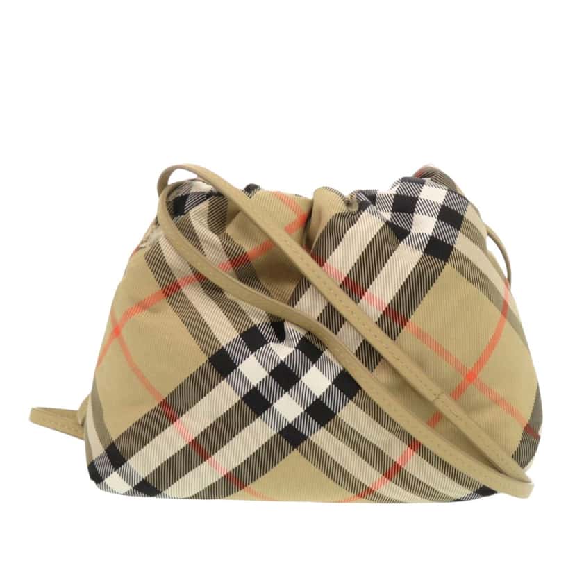 Burberry Supernova Check Nylon Drawstring Pouch Beige Very good condition - Front View