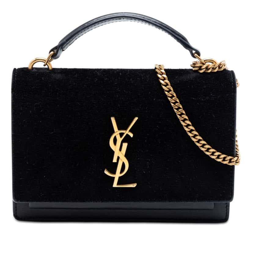 Saint Laurent Medium Suede and Calfskin Monogram Sunset Top Handle Bag Black Leather Very good condition - Front View