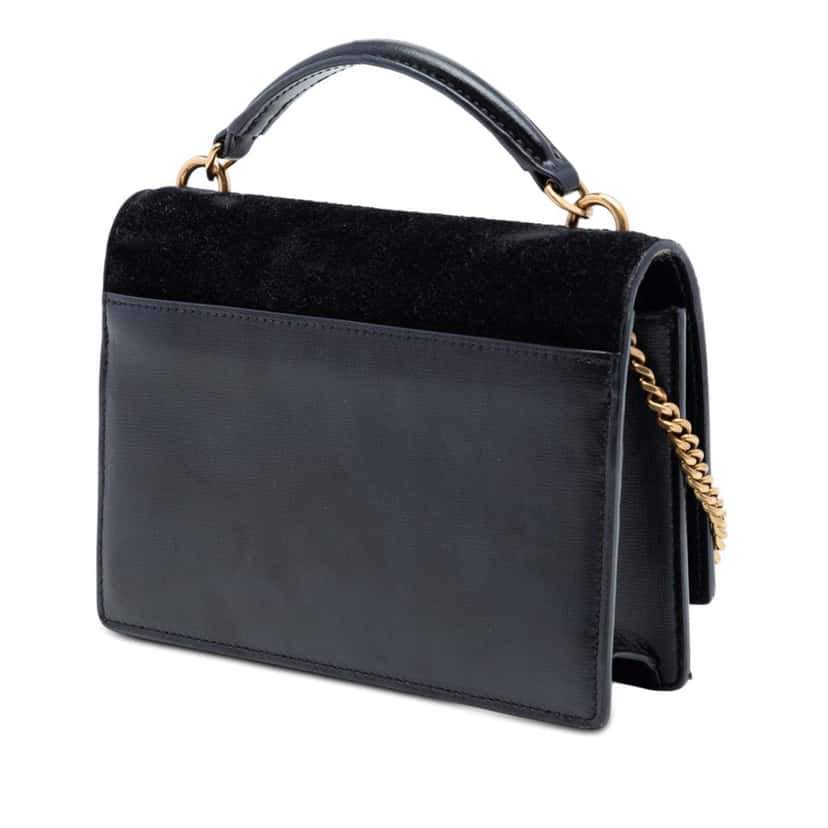 Saint Laurent Medium Suede and Calfskin Monogram Sunset Top Handle Bag Black Leather Very good condition - Back View