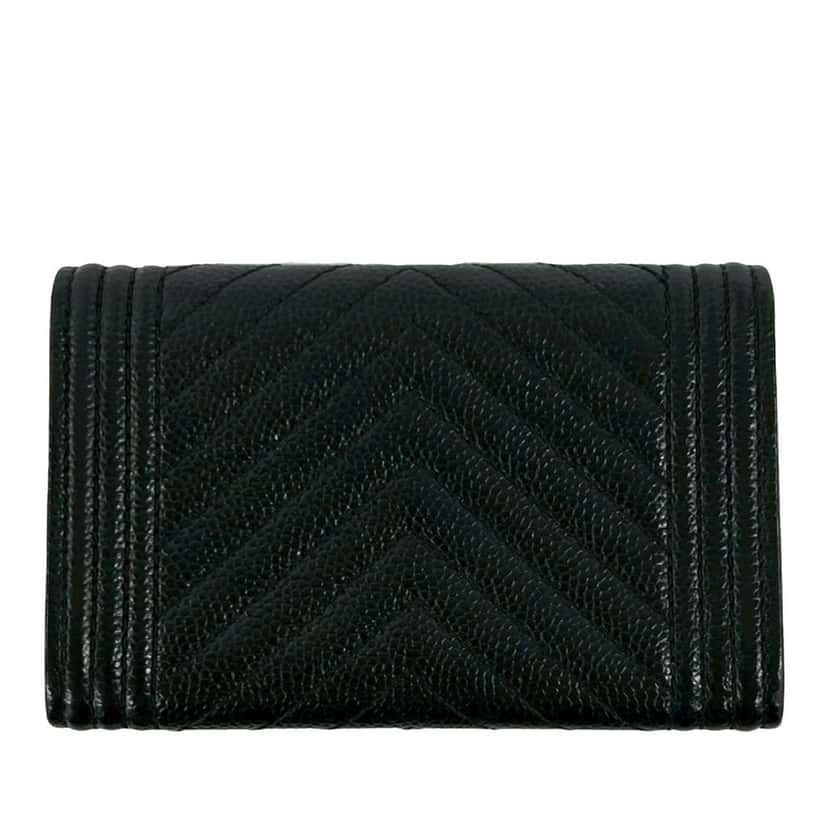 Chanel Chevron Caviar Boy Card Holder Black Leather Very good condition - Back View