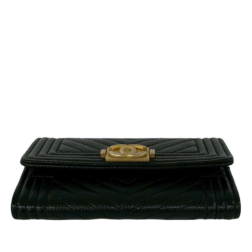 Chanel Chevron Caviar Boy Card Holder Black Leather Very good condition - Inside View