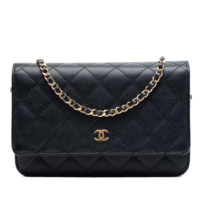 Chanel CC Quilted Caviar Wallet on Chain Black Leather Very good condition - Front View
