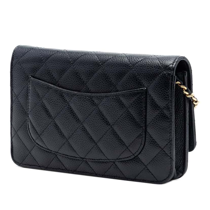 Chanel CC Quilted Caviar Wallet on Chain Black Leather Very good condition - Back View