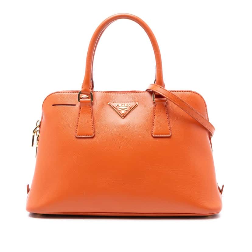 Prada Medium Saffiano Lux Promenade Satchel Orange Leather Very good condition - Front View