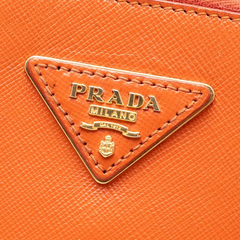 Prada Medium Saffiano Lux Promenade Satchel Orange Leather Very good condition - Box View