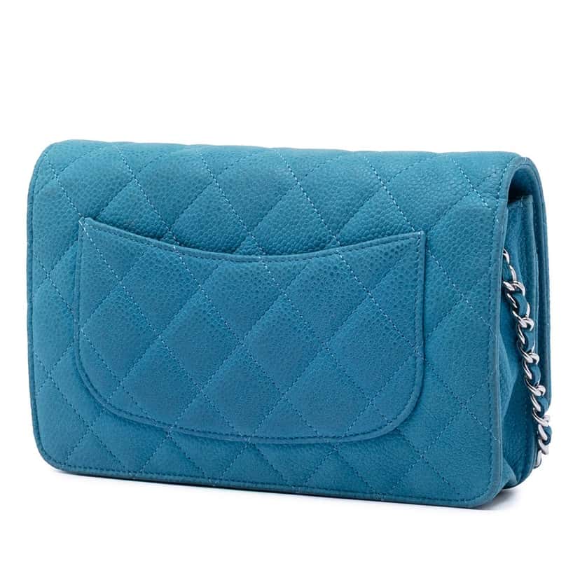 Chanel CC Quilted Caviar Wallet on Chain Blue Leather Very good condition - Back View