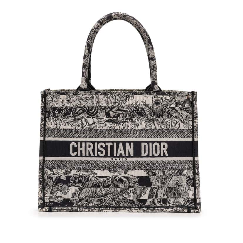 Dior Medium Striped Canvas Reverse Embroidered Dioriviera Toile de Jouy Book Tote Black Very good condition - Front View