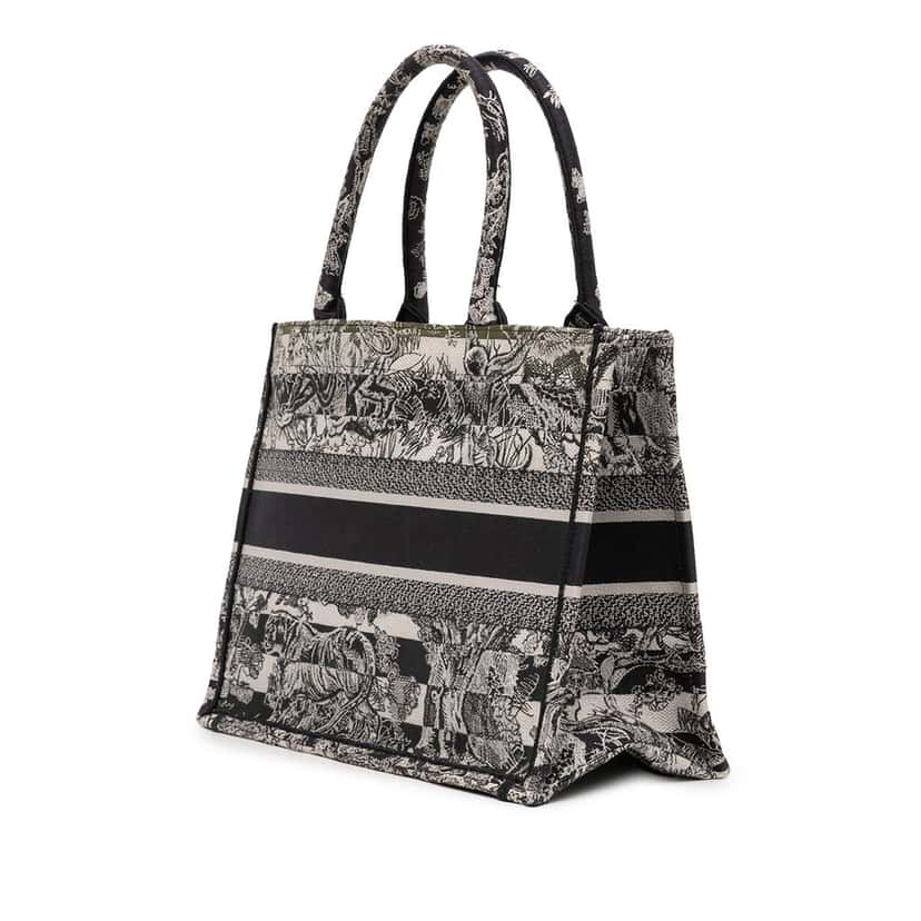 Dior Medium Striped Canvas Reverse Embroidered Dioriviera Toile de Jouy Book Tote Black Very good condition - Back View