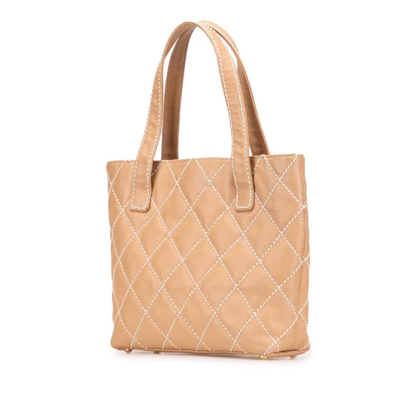 Chanel Small CC Calfskin Wild Stitch Tote Beige Leather Very good condition - Back View