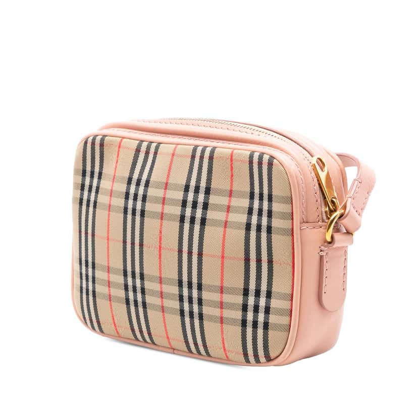 Burberry 1983 Knight Check Canvas and Calfskin Link Camera Bag Beige Very good condition - Back View