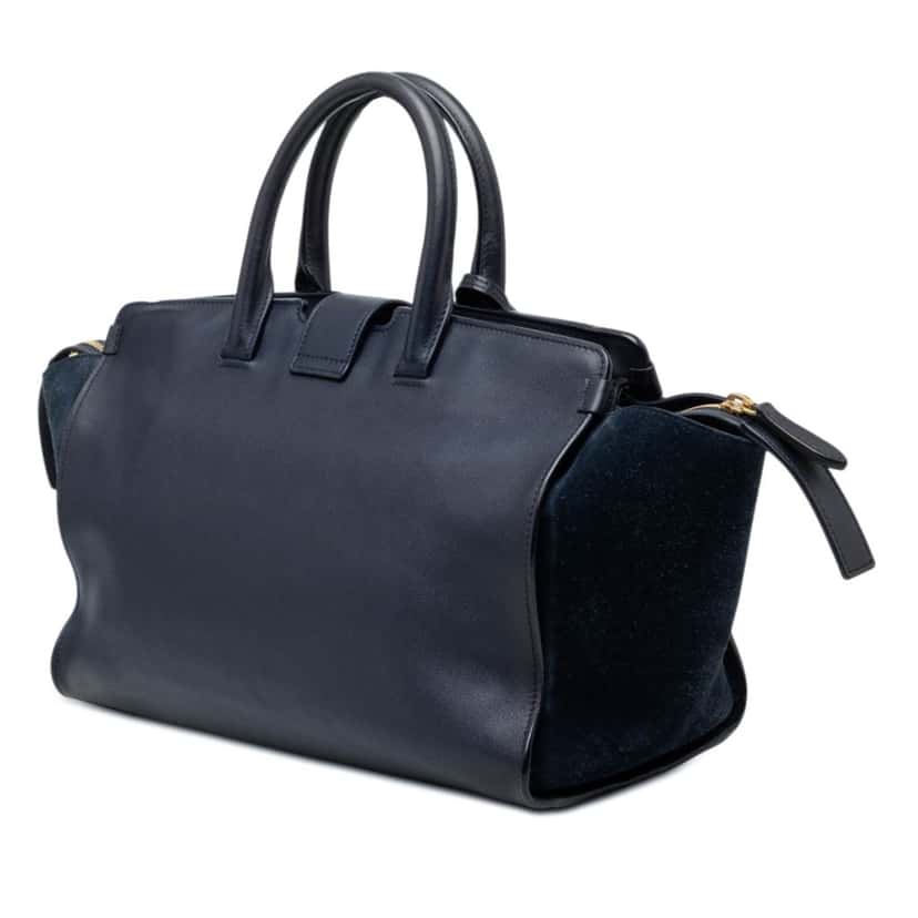 Saint Laurent Small Suede Trimmed Calfskin Downtown Cabas Satchel Blue Leather Very good condition - Back View