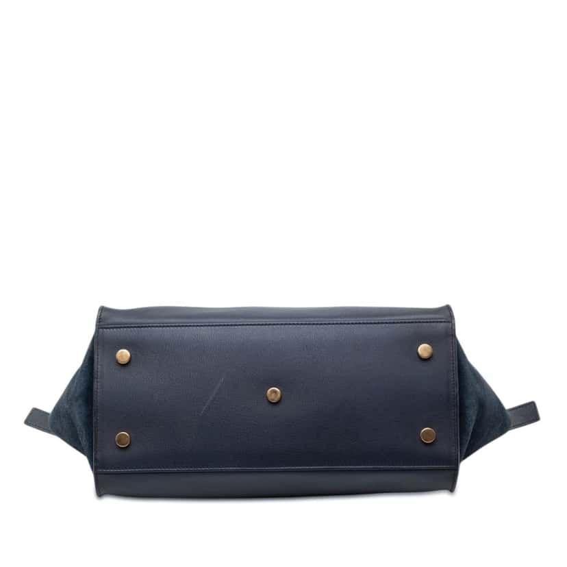 Saint Laurent Small Suede Trimmed Calfskin Downtown Cabas Satchel Blue Leather Very good condition - Inside View
