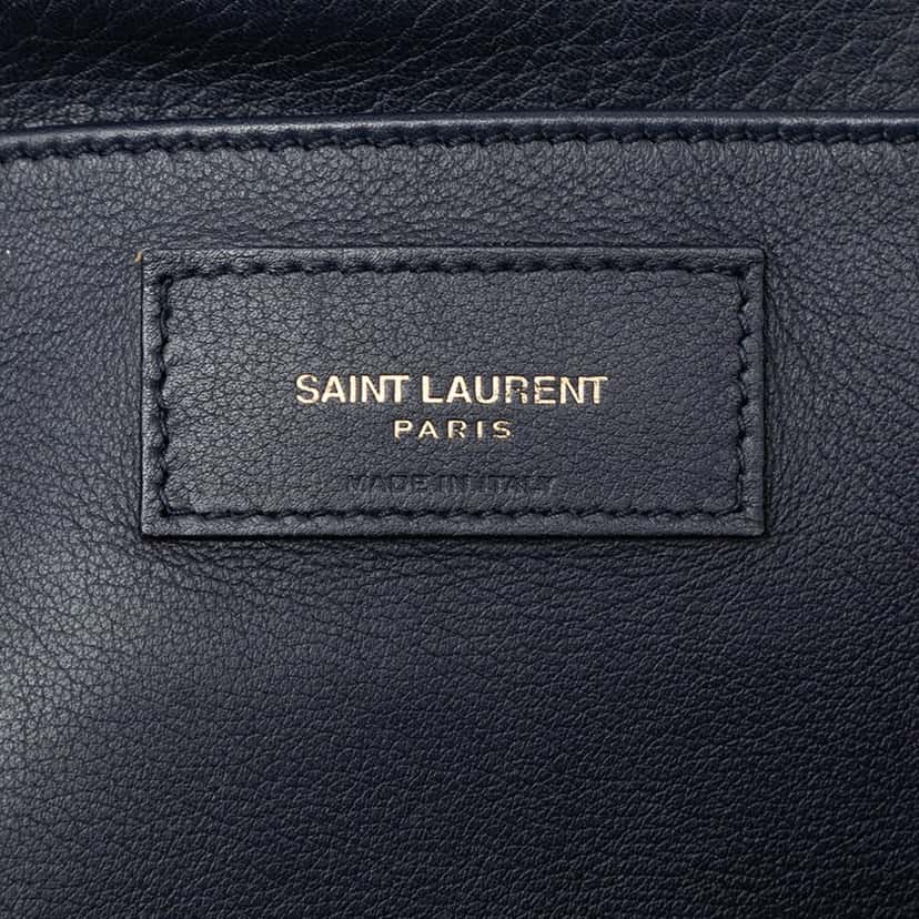 Saint Laurent Small Suede Trimmed Calfskin Downtown Cabas Satchel Blue Leather Very good condition - Box View