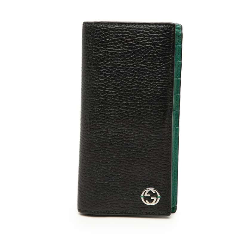 Gucci Calfskin Interlocking G Bifold Long Wallet Black Leather Very good condition - Front View