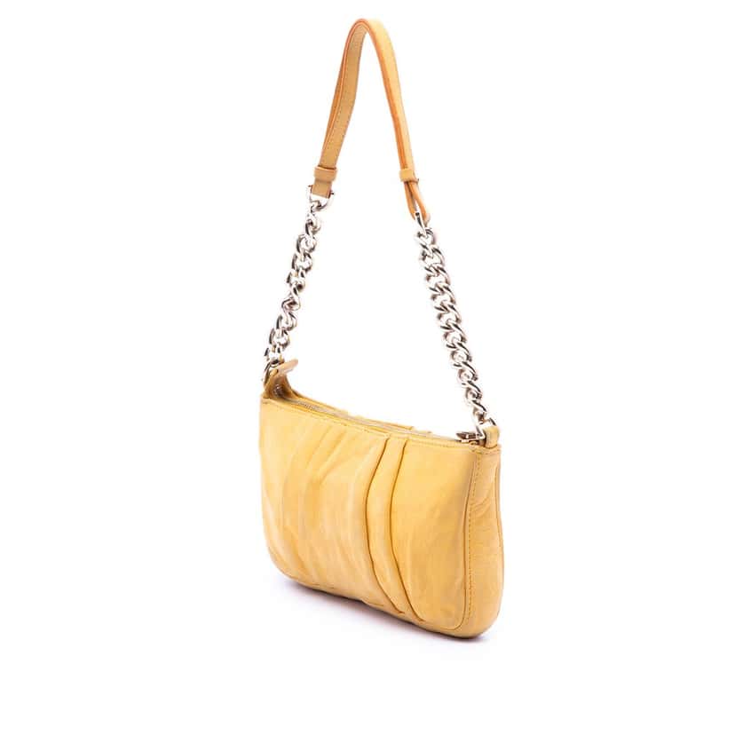Fendi Pleated Nubuck FF Chain Pochette Yellow Leather Very good condition - Back View
