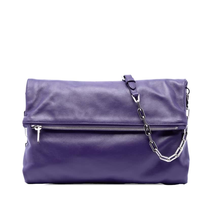 Prada Soft Calf Fold Over Shoulder Bag Purple Leather Very good condition - Front View