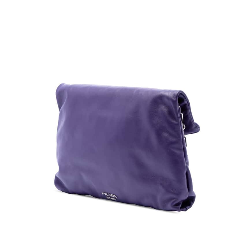 Prada Soft Calf Fold Over Shoulder Bag Purple Leather Very good condition - Back View