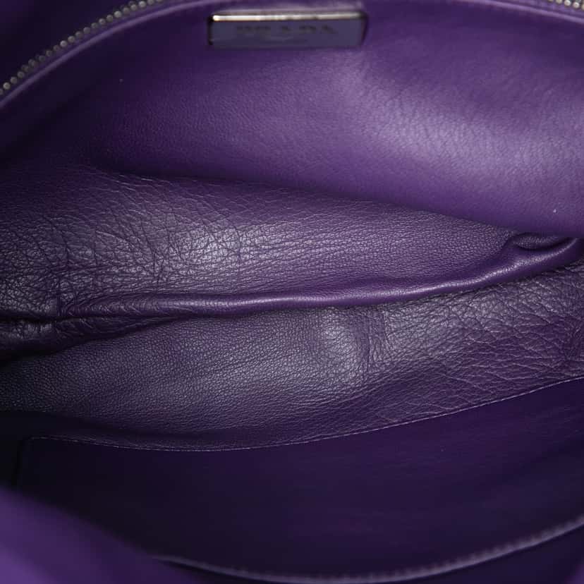 Prada Soft Calf Fold Over Shoulder Bag Purple Leather Very good condition - Model View