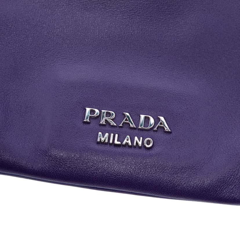 Prada Soft Calf Fold Over Shoulder Bag Purple Leather Very good condition - Box View