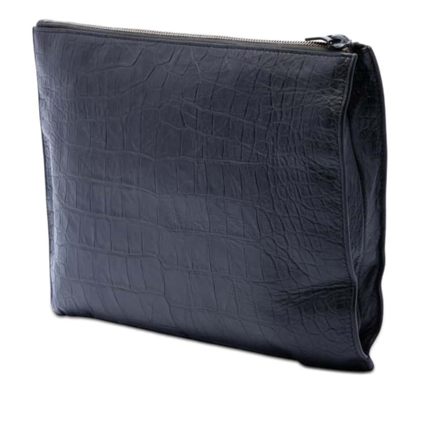 Saint Laurent Croc Embossed Leather Monogram Document Holder Black Leather Very good condition - Back View