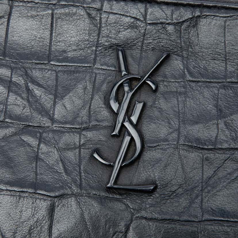 Saint Laurent Croc Embossed Leather Monogram Document Holder Black Leather Very good condition - Box View
