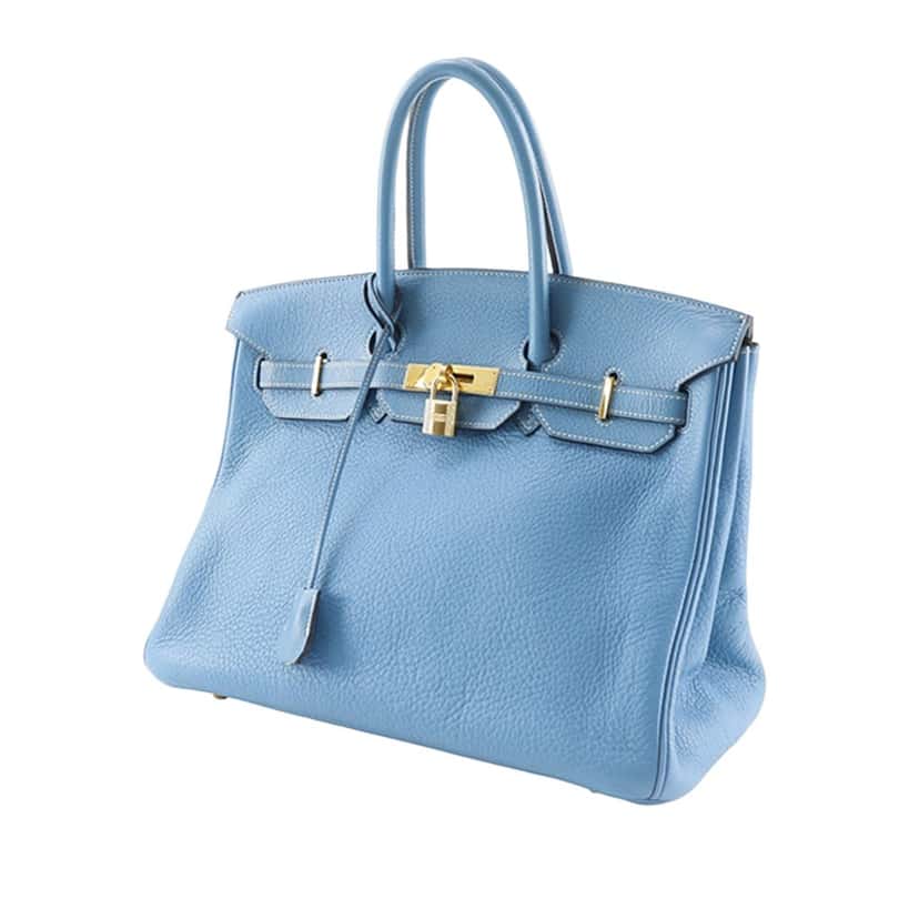 Hermès Clemence Birkin Retourne 35 Blue Leather Very good condition - Back View