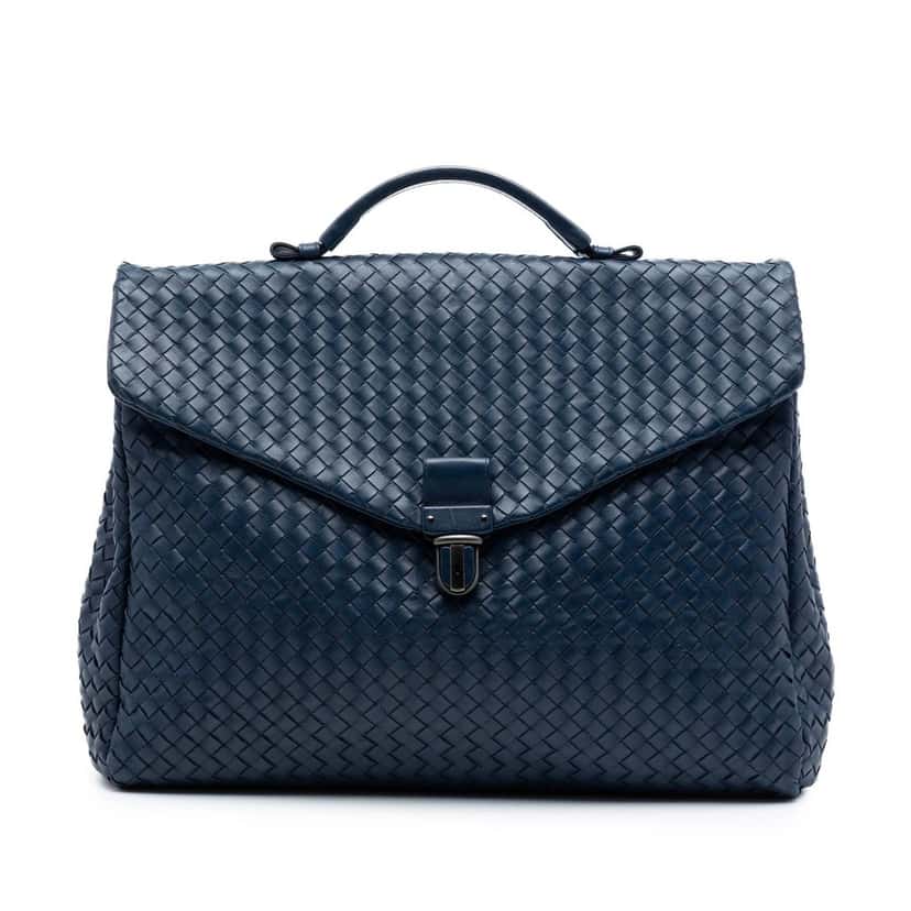 Bottega Veneta Nappa Intrecciato Briefcase Blue Leather Very good condition - Front View