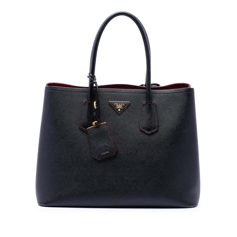 Prada Medium Saffiano Cuir Double Satchel Black Leather Very good condition - Front View