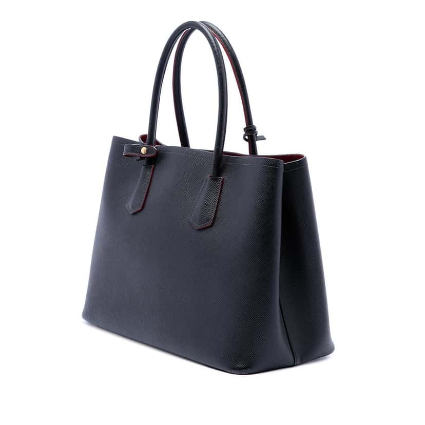 Prada Medium Saffiano Cuir Double Satchel Black Leather Very good condition - Back View