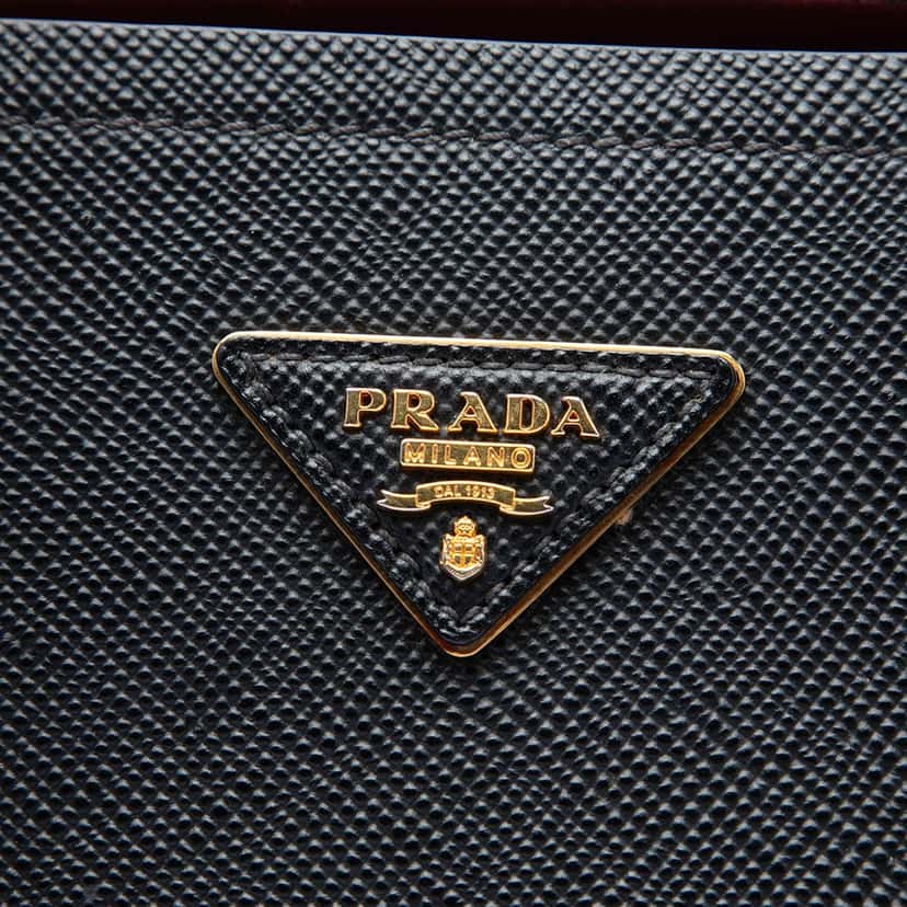 Prada Medium Saffiano Cuir Double Satchel Black Leather Very good condition - Box View