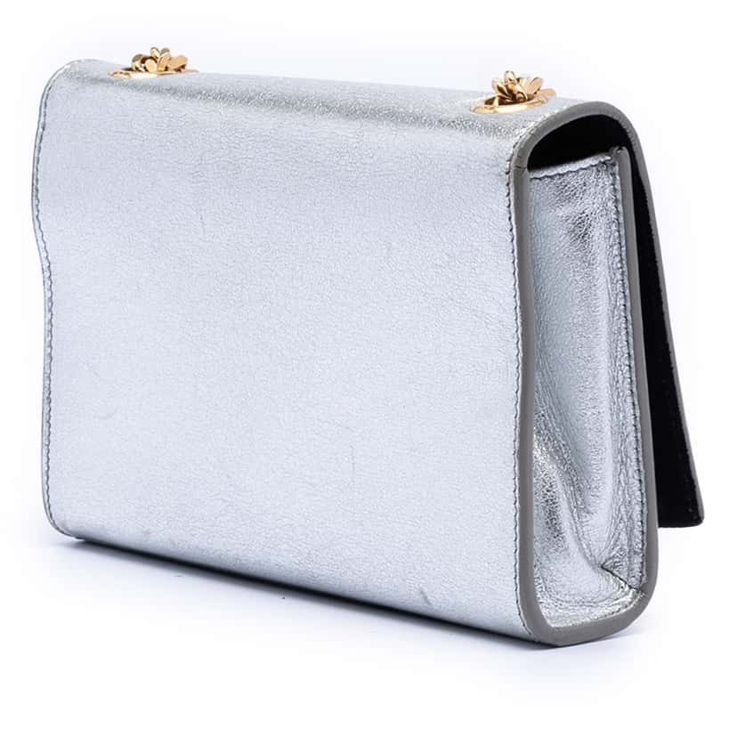 Saint Laurent Small Metallic Calfskin Monogram Kate Tassel Crossbody Silver Leather Very good condition - Back View
