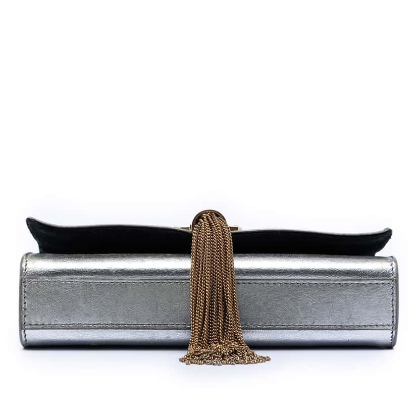 Saint Laurent Small Metallic Calfskin Monogram Kate Tassel Crossbody Silver Leather Very good condition - Inside View