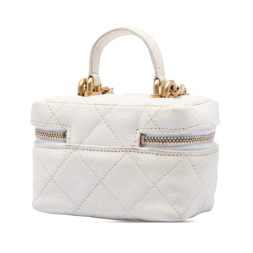 Chanel Mini Caviar Chain Zip Around Vanity Case White Leather Very good condition - Back View