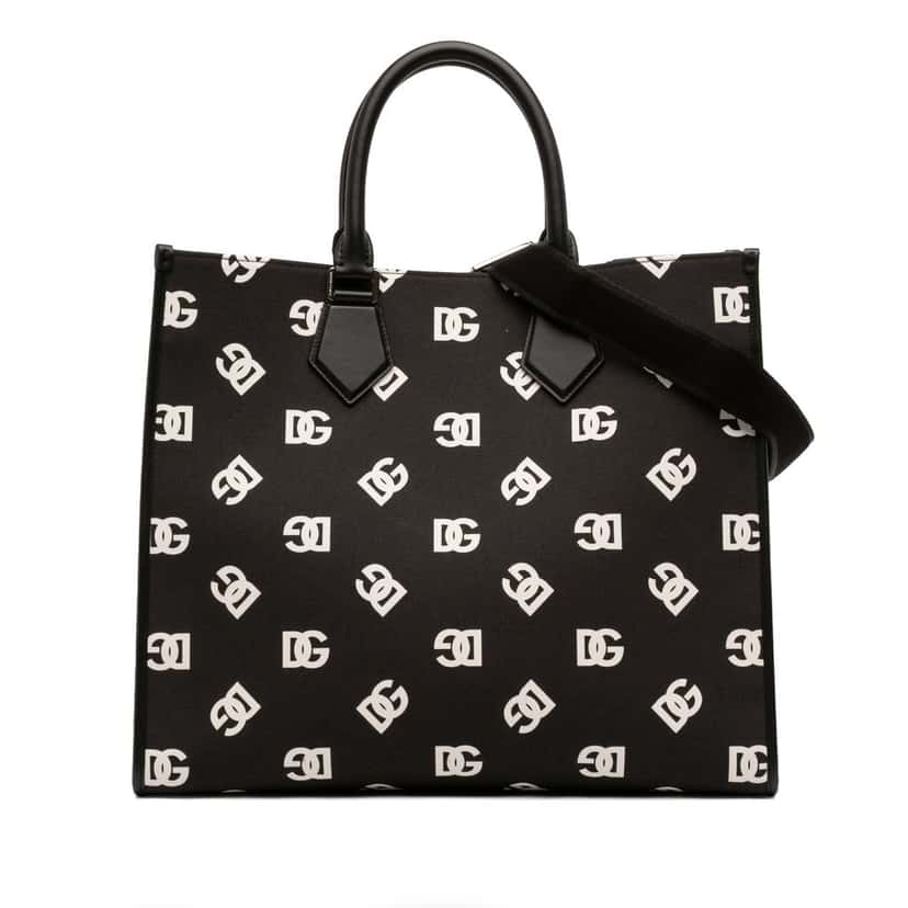 Dolce & Gabbana Large Logo Canvas Shopping Tote Black Very good condition - Front View