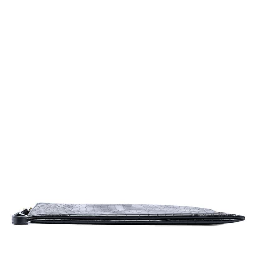 Saint Laurent Croc Embossed Leather Tiny Monogram Zipped Tablet Holder Black Leather Very good condition - Inside View