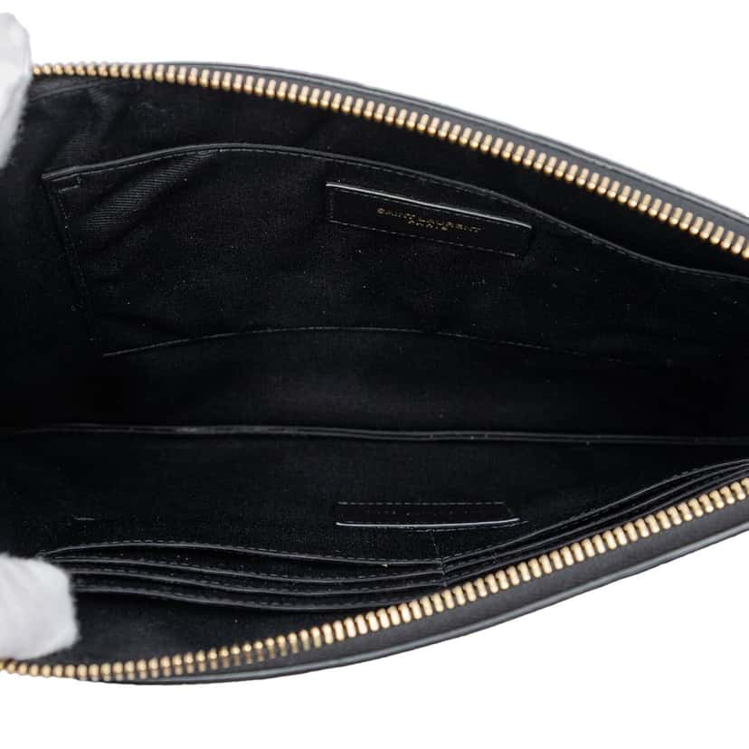 Saint Laurent Croc Embossed Leather Tiny Monogram Zipped Tablet Holder Black Leather Very good condition - Model View