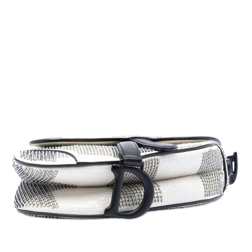 Dior Mini Sequin and Beads Embellished Calfskin Saddle Bag White Leather Very good condition - Inside View