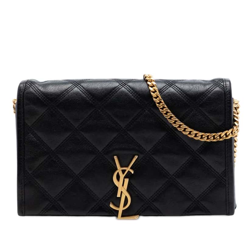 Saint Laurent Quilted Diamond Lambskin Becky Wallet on Chain Black Leather Very good condition - Front View