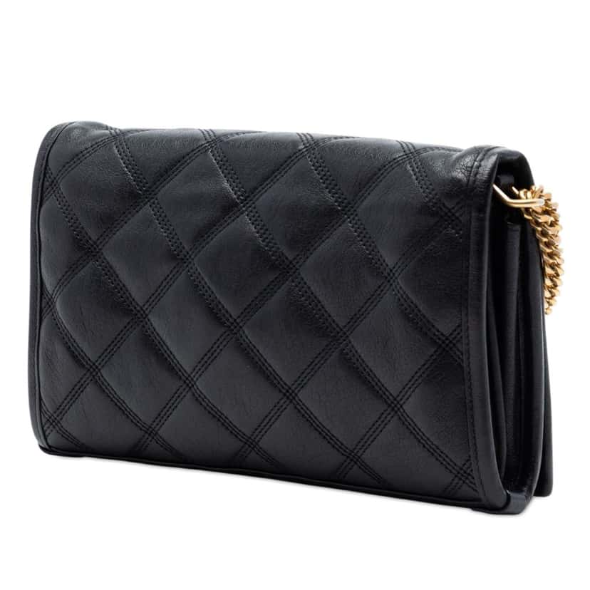 Saint Laurent Quilted Diamond Lambskin Becky Wallet on Chain Black Leather Very good condition - Back View