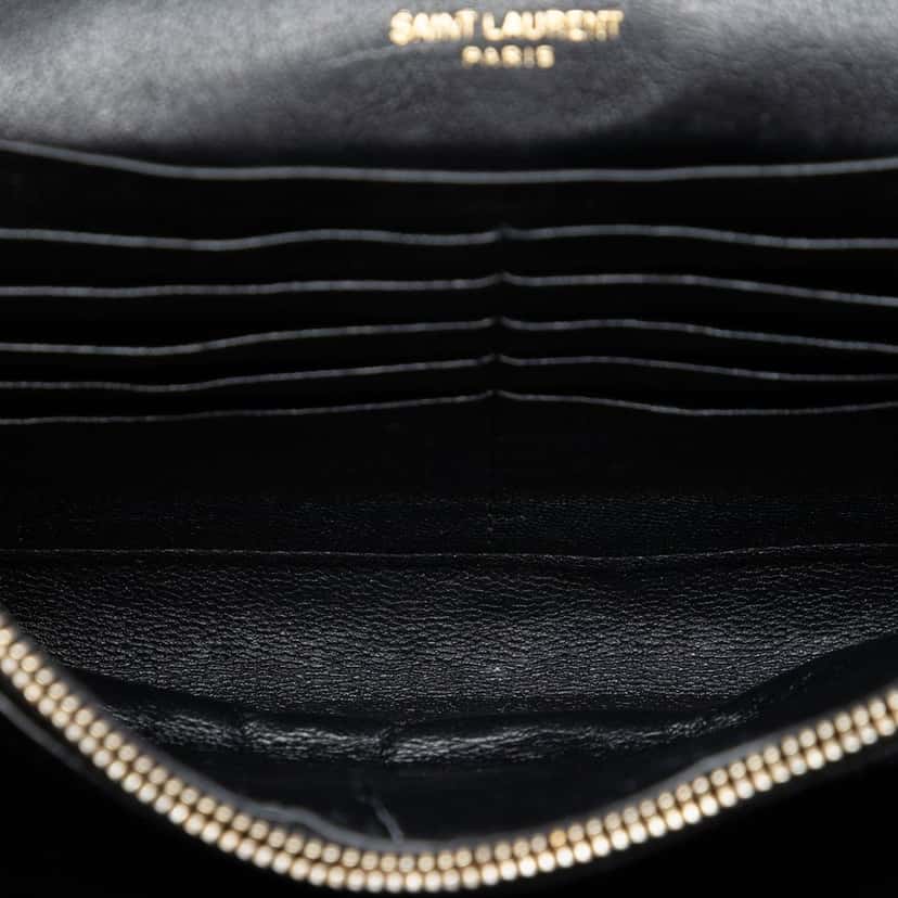 Saint Laurent Quilted Diamond Lambskin Becky Wallet on Chain Black Leather Very good condition - Model View