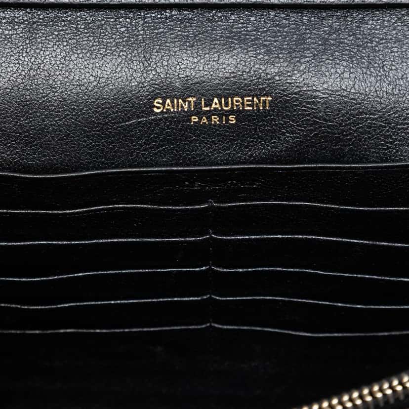 Saint Laurent Quilted Diamond Lambskin Becky Wallet on Chain Black Leather Very good condition - Box View