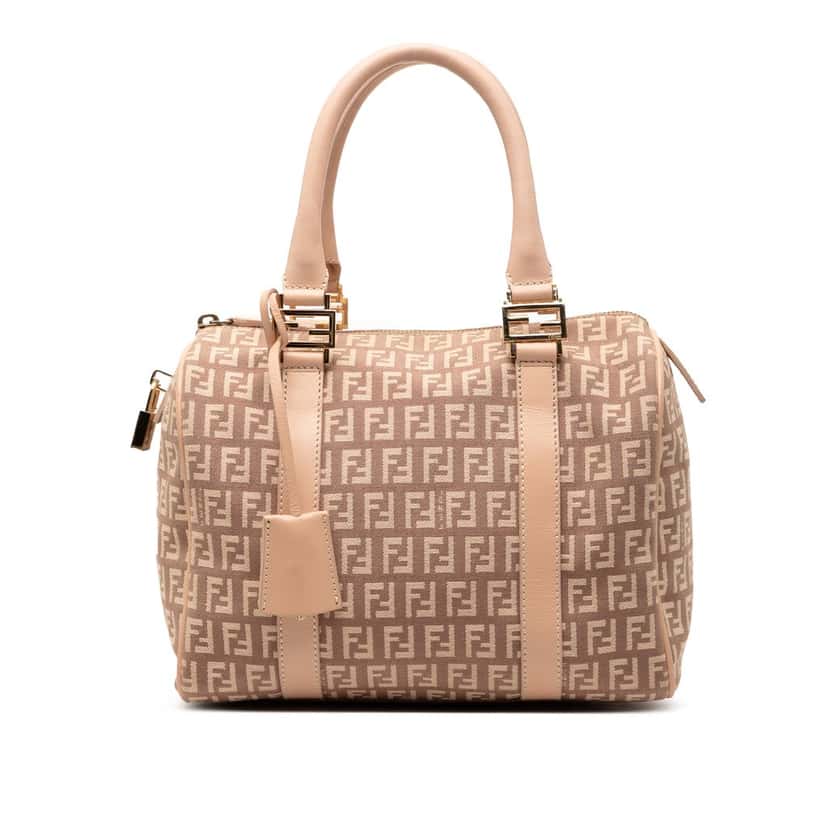 Fendi Small Zucchino Canvas Forever Bauletto Boston Bag Brown Very good condition - Front View