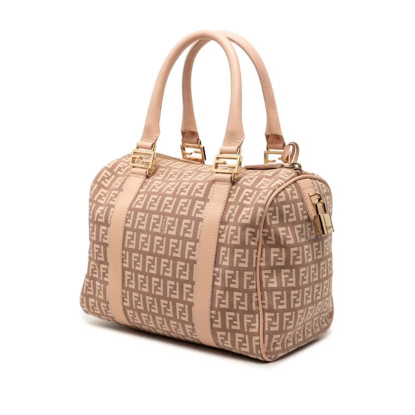 Fendi Small Zucchino Canvas Forever Bauletto Boston Bag Brown Very good condition - Back View