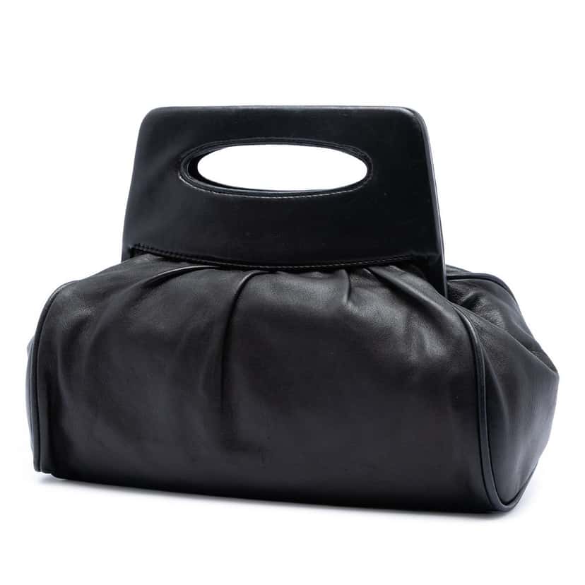 Chanel Lambskin Camellia Top Handle Frame Bag Black Leather Very good condition - Back View