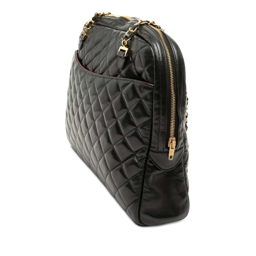 Chanel Quilted Lambskin Chain Shoulder Bag Black Leather Very good condition - Back View