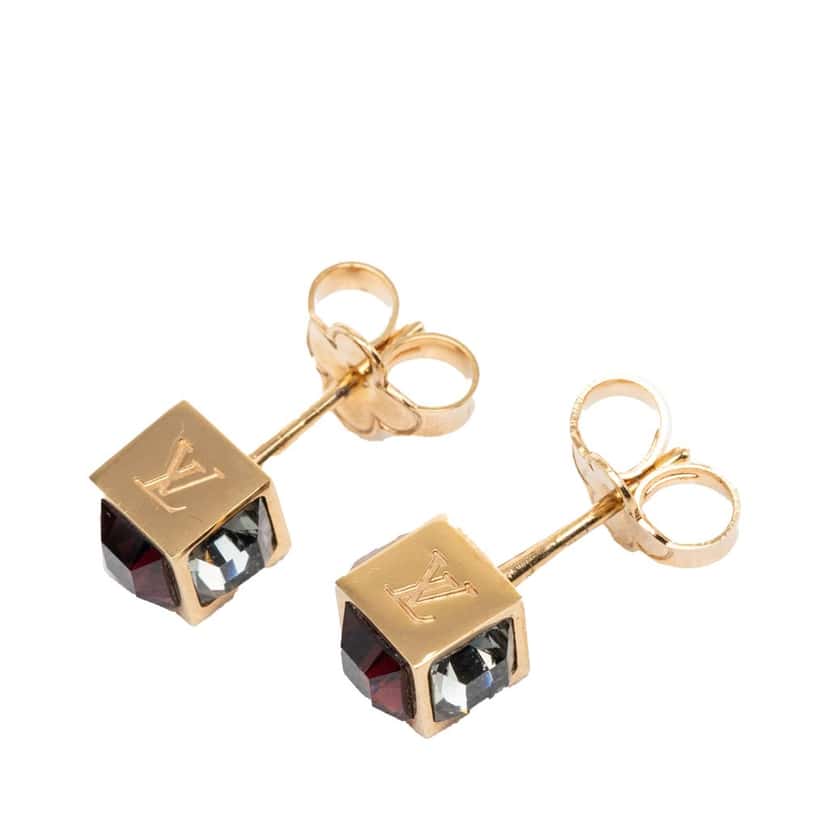 Louis Vuitton Gold Plated Strass Gamble Push Back Earrings Gold Metal Very good condition - Box View
