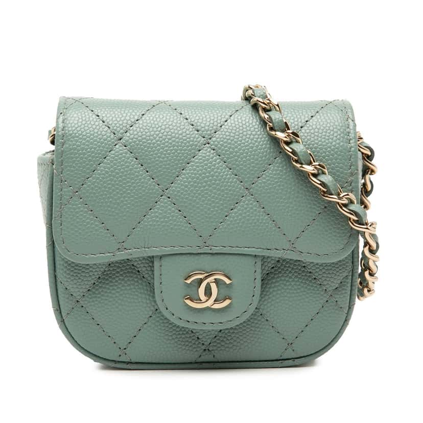 Chanel Micro Mini Classic Caviar Single Flap Green Leather Never worn, with tag - Front View