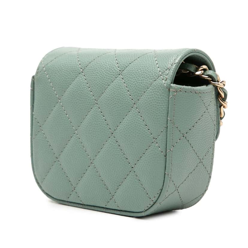 Chanel Micro Mini Classic Caviar Single Flap Green Leather Never worn, with tag - Back View
