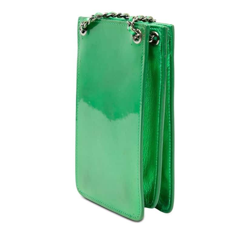 Chanel CC Patent Phone Holder Crossbody Green Leather Very good condition - Back View